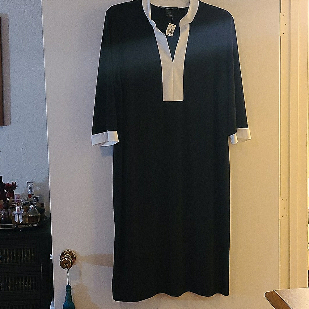 Black w/White Contrast Straight Dress